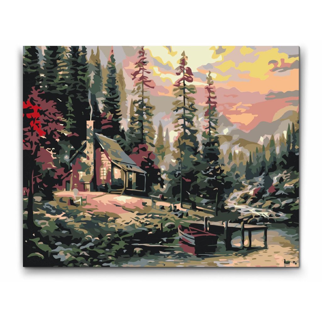 Paint By Numbers - Dobbelt maling - gratis dag til dag levering. HYTTE I SKOVEN -