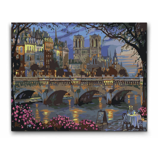 Notre Dame solnedgang - mal efter tal for voksne med dobbelt maling