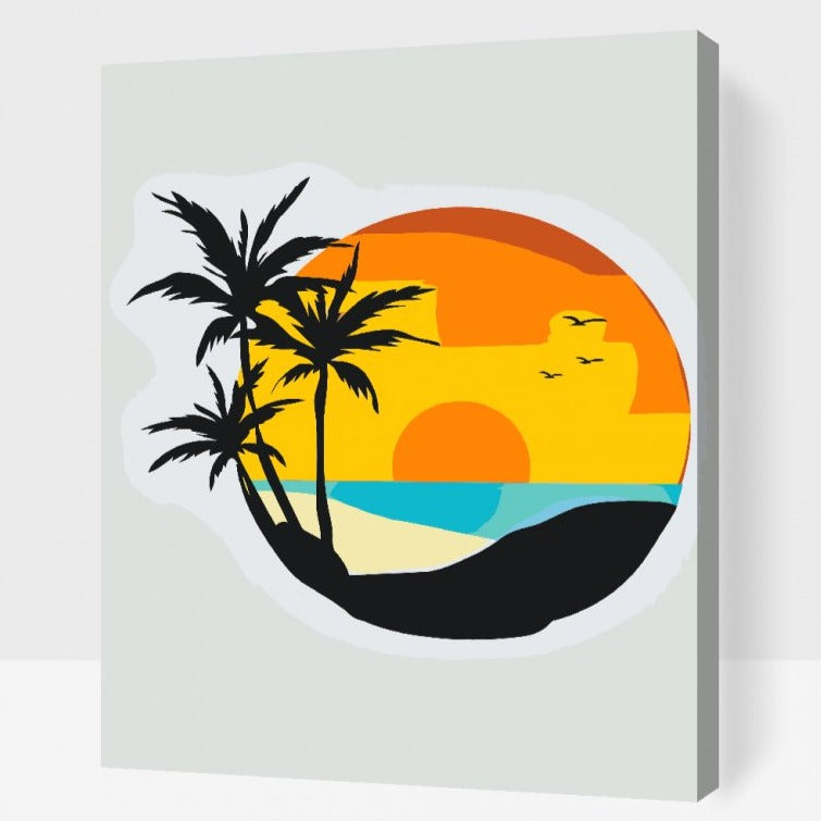 Mal Efter Tal - STRAND,PALMER,SOLNEDGANG - Paint By Numbers