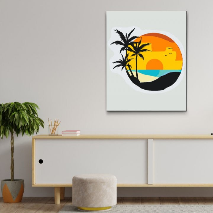 Mal Efter Tal - STRAND,PALMER,SOLNEDGANG - Paint By Numbers