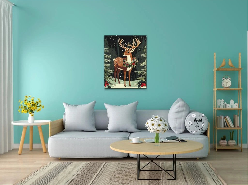 paint by numbers deer i vinter skov med bær og gran