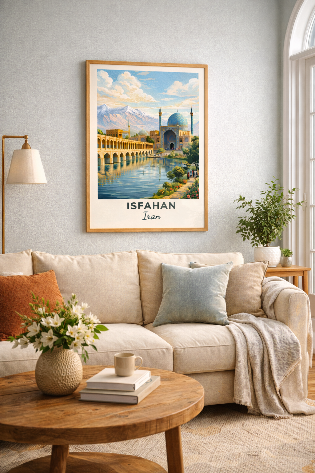 Kunstnerisk Isfahan rejseplakat inspireret af iransk kultur og historiske bylandskaber