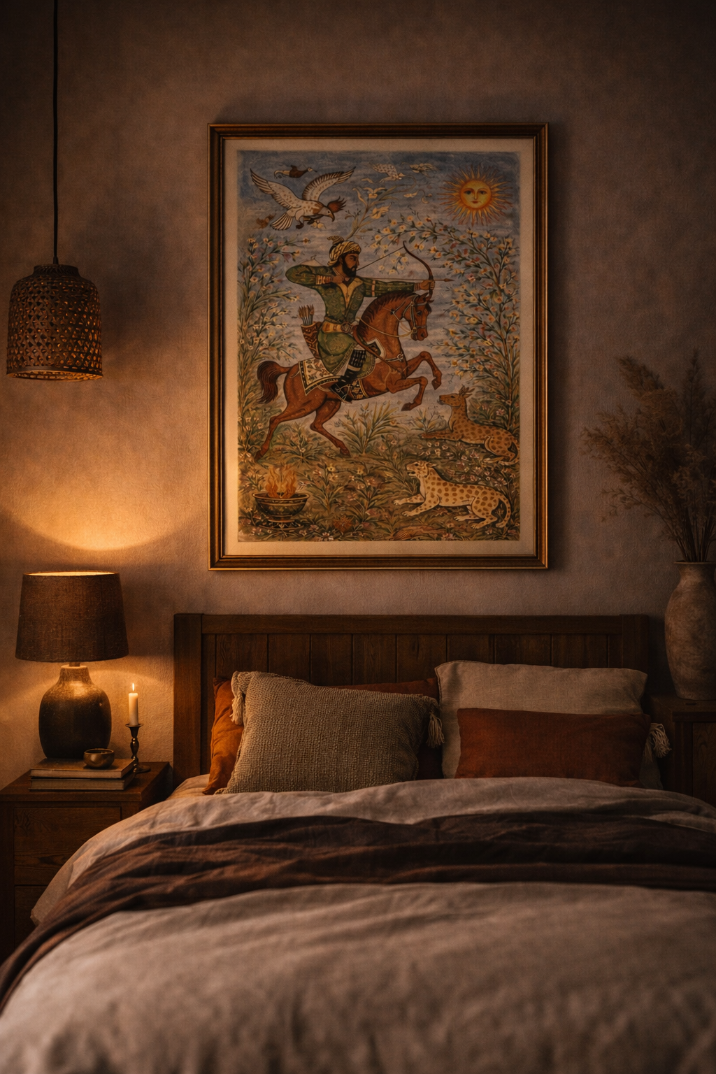 Ferdowsi Shahnameh inspireret mal efter tal – persisk kriger i klassisk miniaturestil – overskud til Amnesty