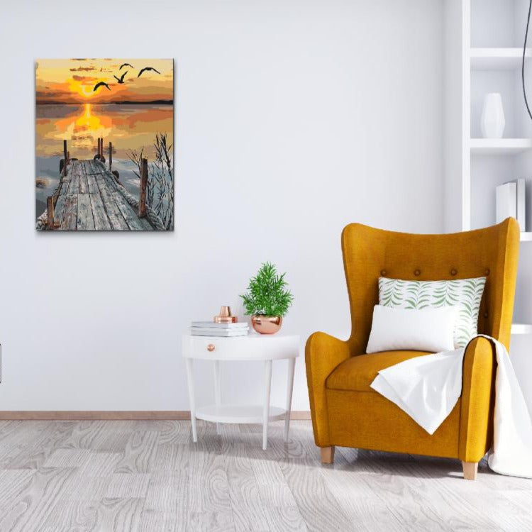 Mal efter tal for voksne- smuk solopgang med dobbelt maling