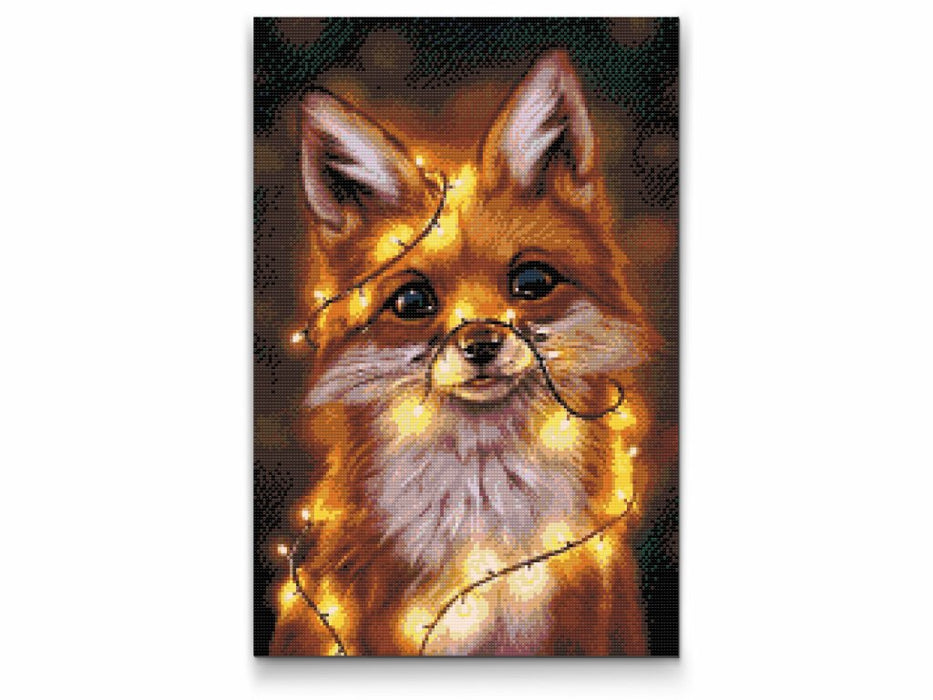 Ræv med lyskæde - diamond painting - mange størrelser indrammet