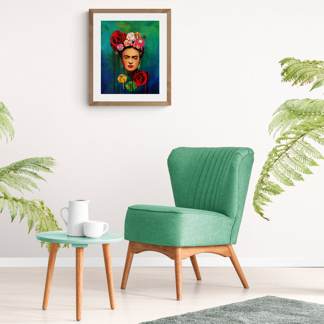 MAL EFTER TAL FRA DANMARK FRIDA KAHLO MED BLOMSTER