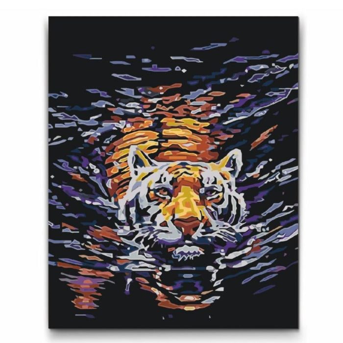 Svømmende tiger - paint by number med dobbelt maling, mange størrelser og gratis levering