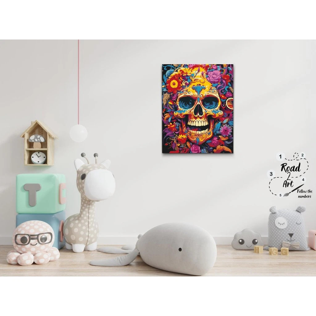 Mal Efter Tal Farverigt Kranium | Farverig & Udtryksfuld Kunst