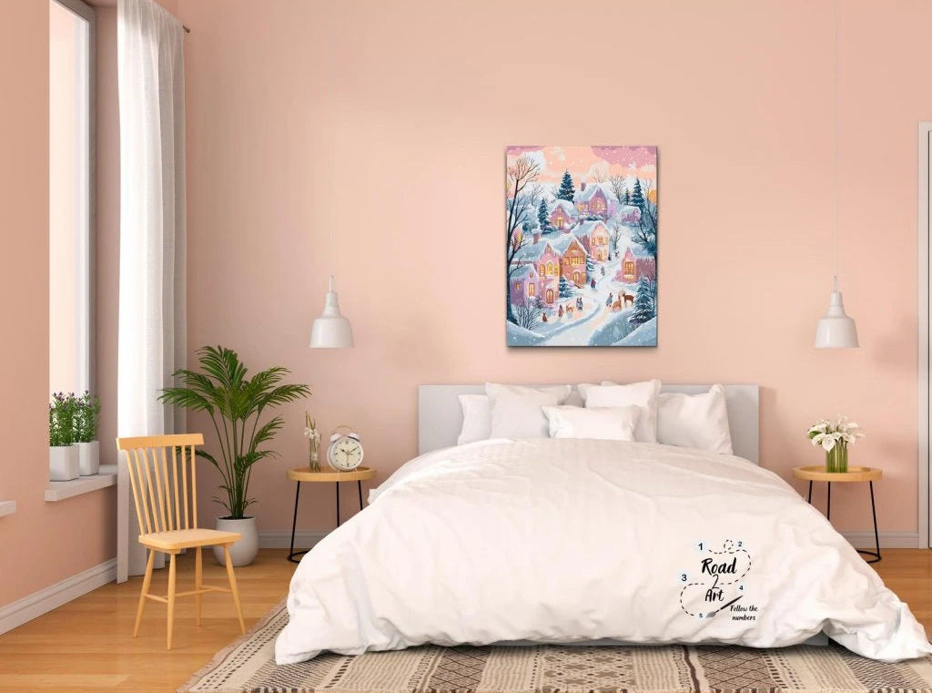 paint by numbers hyggelig by i vinteraften med glødende vinduer