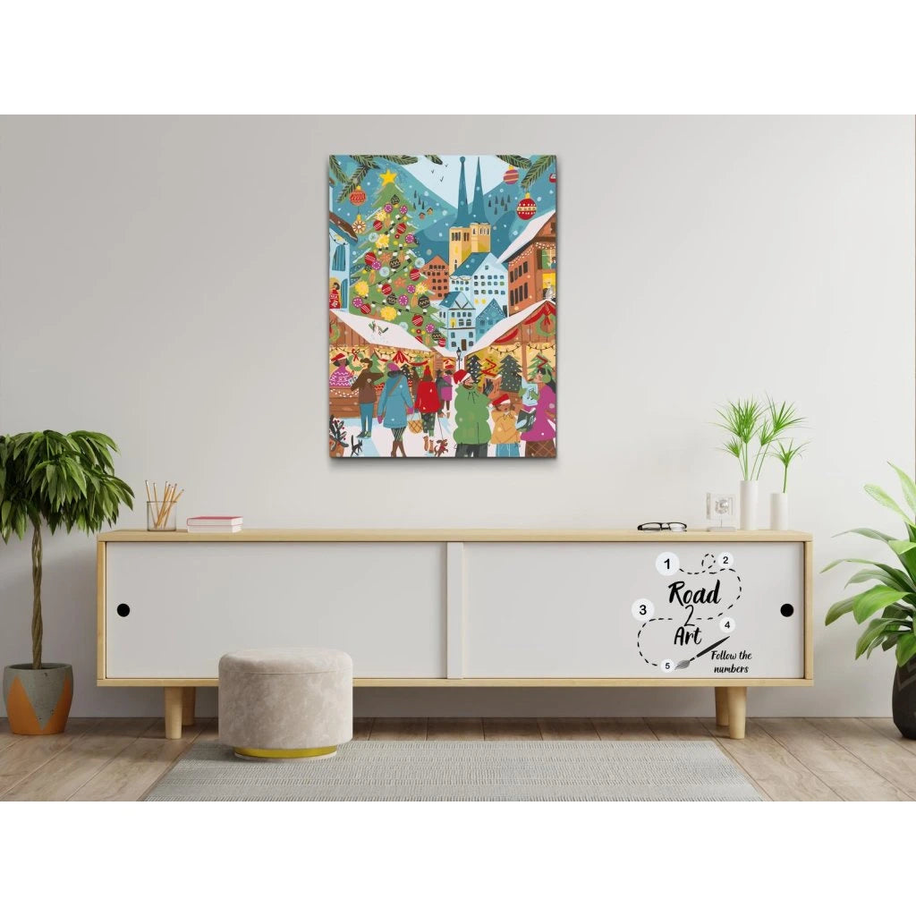 paint by numbers alpestad med kirketårne pynt og sne