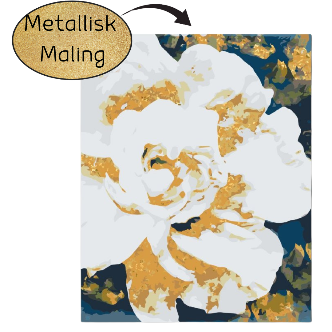 Hvid rose - mal efte tal med metallisk maling og gratis levering