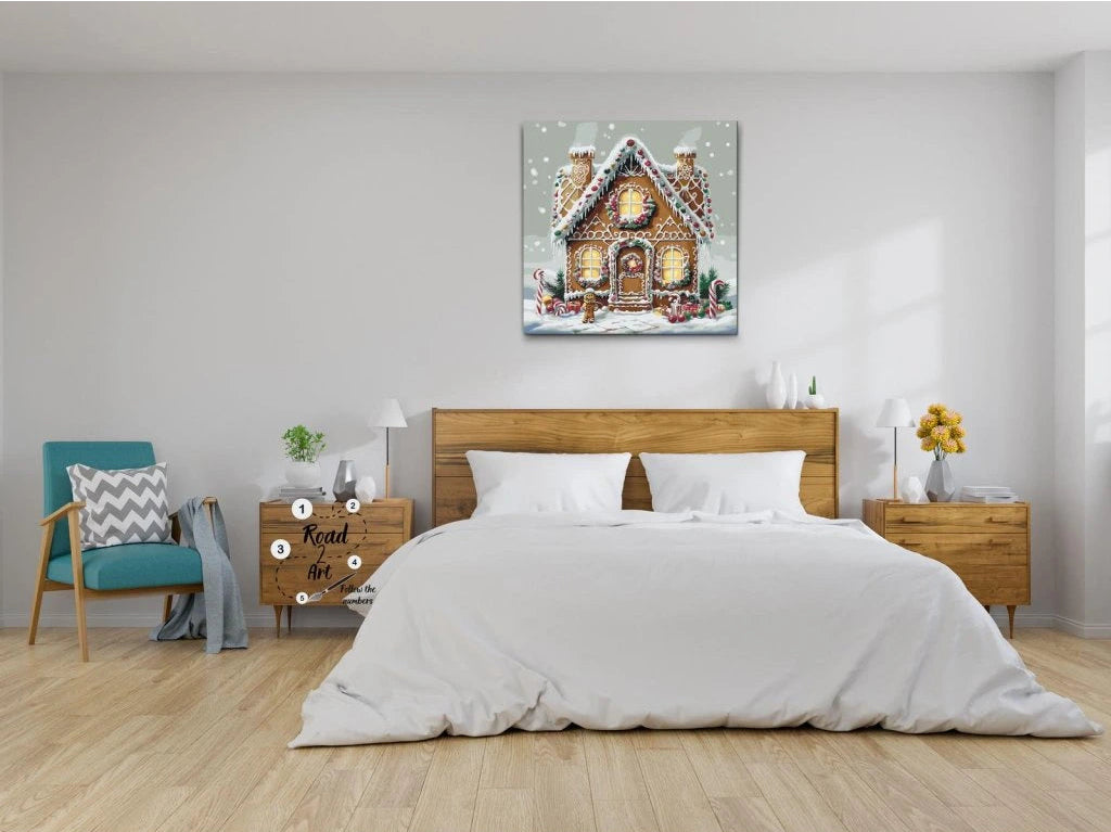 paint by numbers gingerbread house julemotiv med pynt og gaver