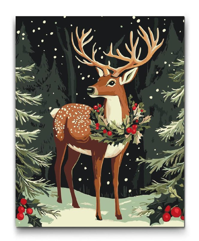 mal efter tal rensdyr i snedækket juleskov