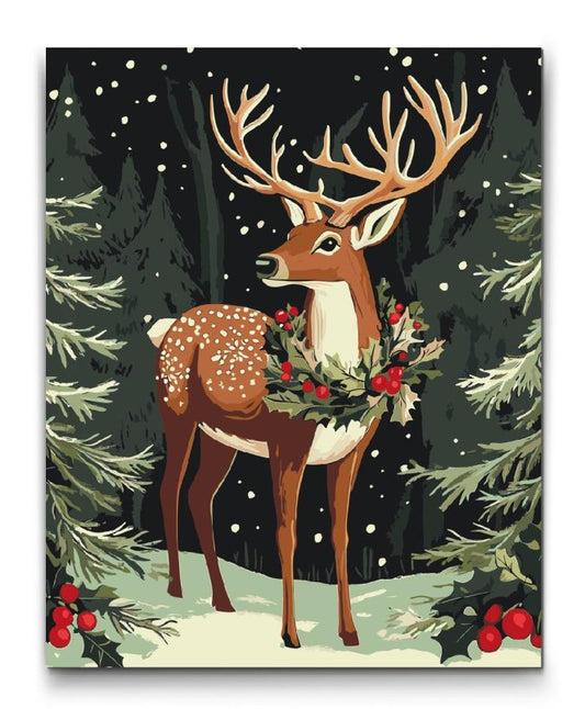 mal efter tal rensdyr i snedækket juleskov