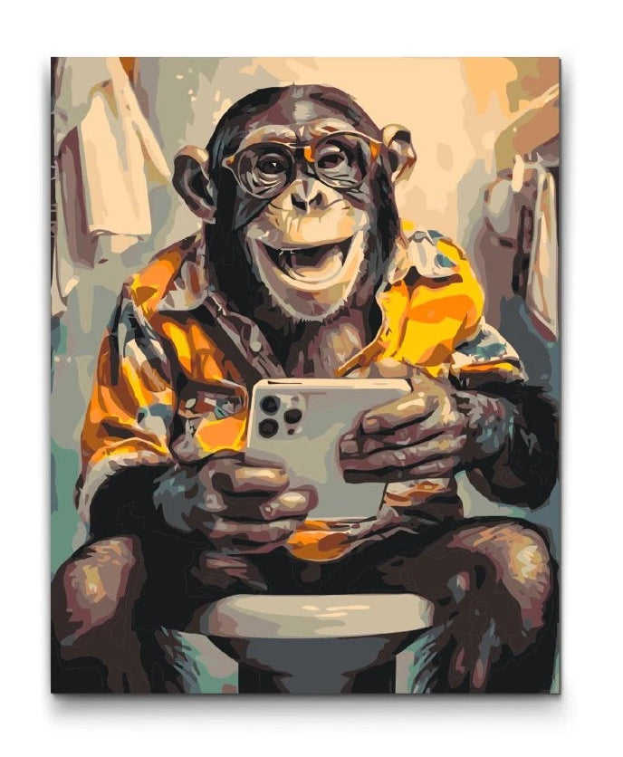 abe med smartphone mal efter tal badeværelseskunst