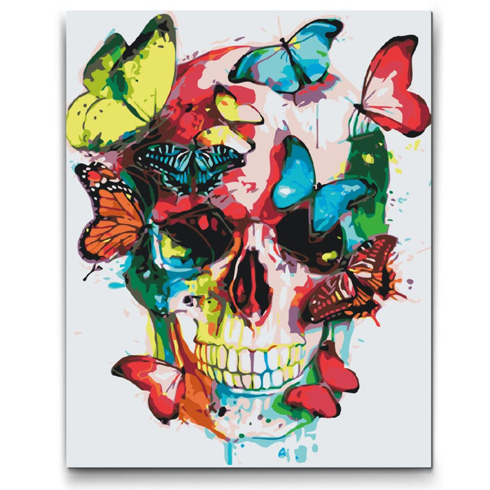 Paint by number for voksne - BUTTERFLY SKULL - med dobbelt maling of indramning. 