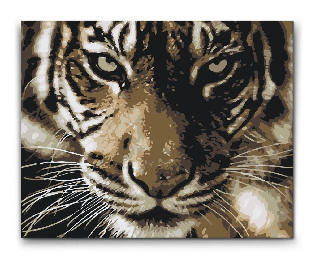 mal efter tal tiger nærbillede på premium lærred