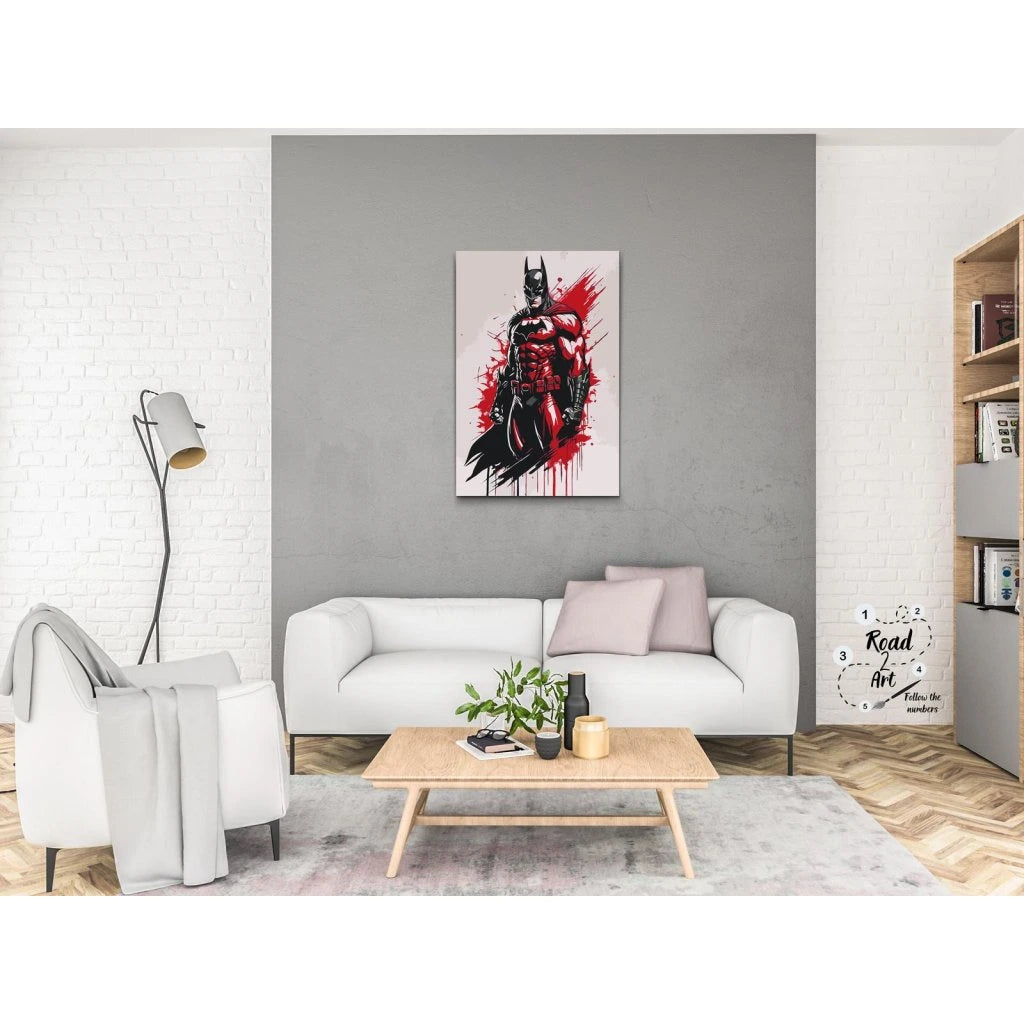 Superhelt med kappe og maske i grafisk stil – paint by numbers