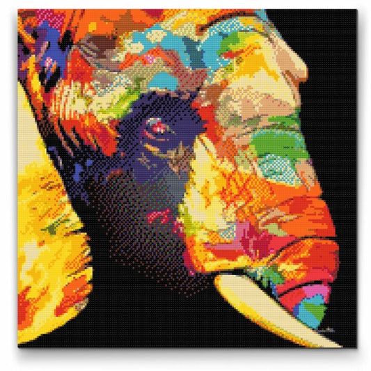 Farverig elefant - premium heldækkende diamond painting