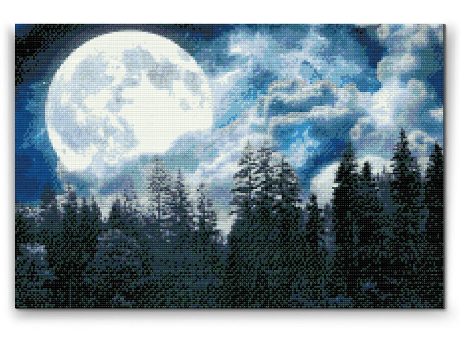 Diamantmaleri fuldmåne over skoven: Skab magisk kunst med højkvalitetssæt - Køb nu