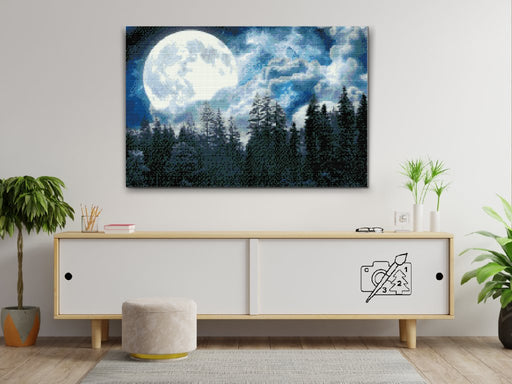 Diamantmaleri fuldmåne over skoven: Skab magisk kunst med højkvalitetssæt - Køb nu